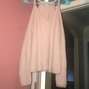 Rose gold off shoulder knit sweater